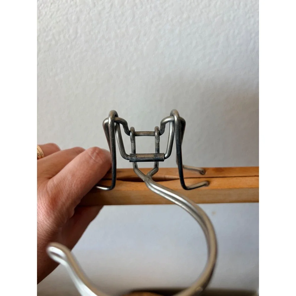Vintage Wood Pant Hanger Metal Spring Clamp Skirt Trouser Hanger Natural‎ Finish